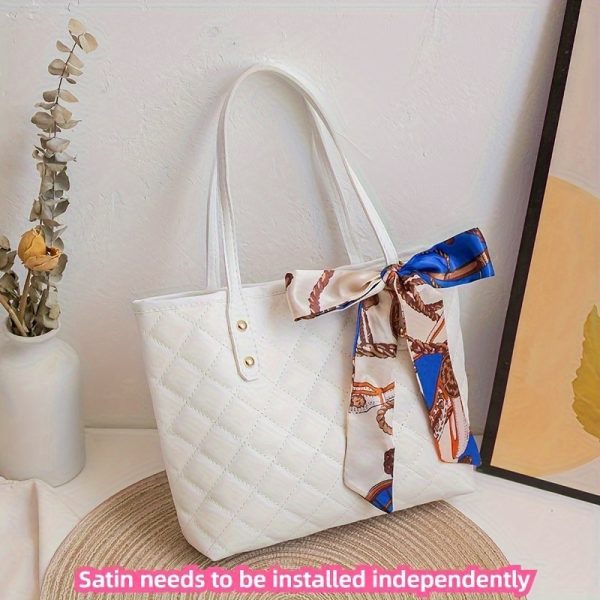 1pc Chic Quilted Tote Bag for Women – Large Capacity Handbag with Fixed Strap & Kiss Lock Closure, Includes Bonus Scarf Accessory - Image 8