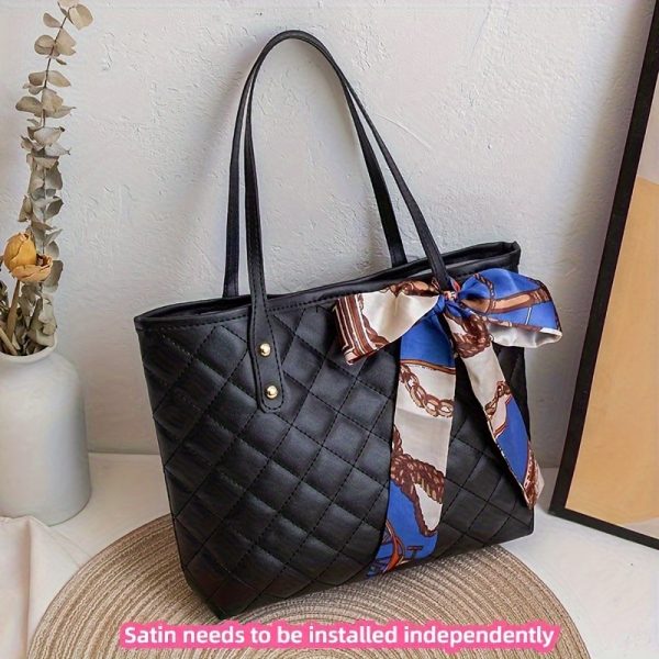 1pc Chic Quilted Tote Bag for Women – Large Capacity Handbag with Fixed Strap & Kiss Lock Closure, Includes Bonus Scarf Accessory - Image 7
