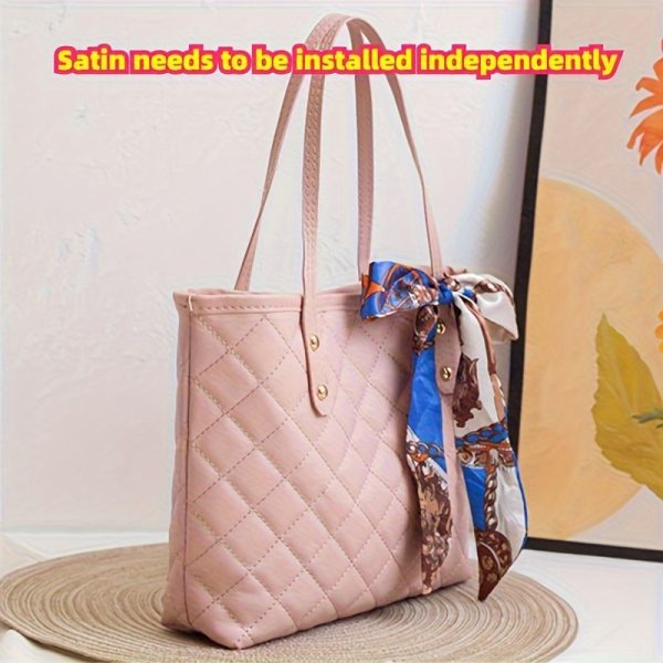1pc Chic Quilted Tote Bag for Women – Large Capacity Handbag with Fixed Strap & Kiss Lock Closure, Includes Bonus Scarf Accessory - Image 2