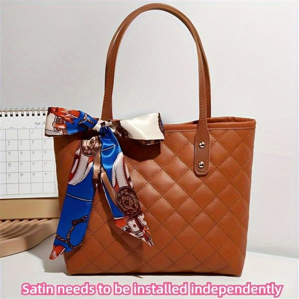 1pc Chic Quilted Tote Bag for Women – Large Capacity Handbag with Fixed Strap & Kiss Lock Closure, Includes Bonus Scarf Accessory - Image 9