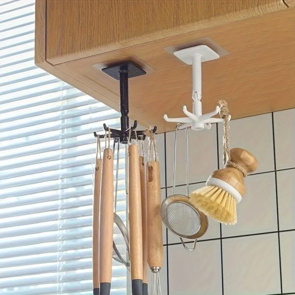 Easy-Install 360° Rotating Pot Rack – No-Drill Wall-Mounted Expandable Utensil Holder, Black Plastic Kitchen Organiser - Image 5